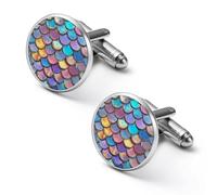 Mermaid Fish Scale Sequin Mens Classic Cufflinks Custom Shirt Cuff Links Jewelry Accessories for Business Wedding 0.7" 0.8"