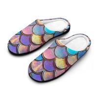Mermaid Fish Scale Sequin Men's Cotton Slippers | Cozy Slip on Slippers Memory Foam Warm House Shoes for Indoor Outdoor