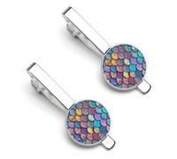 Mermaid Fish Scale Sequin Tie Clips for Men Classic Necktie Tie Bar 2 Pack Clasp Clips Gifts for Anniversary Business