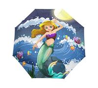 Mermaid Fish Sea Moon Automatic Foldable Umbrella UV Protection Auto Open Close Folding Sun Blocking Umbrellas for Travel Women Boys Girls