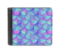 Mermaid Fish Tail Scales Purple Blue Gradient Style Fish Scales Leather Bifold Wallet Coin Purse Soft Stylish Credit Pass Case Card-Holder for Boy Girl Men Woman Money Storage
