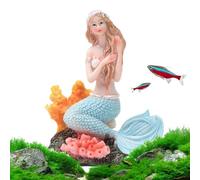 Mermaid Fish Tank Statue - Resin Statue Figurines Miniature, Premium Hand Painted Underwater Character, Nautical Thematic Aquarium Ornament, Safe Resin Coral Ledge | For Fish