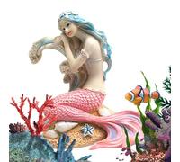 Mermaid Fish Tank Statue - Resin Statue Figurines Miniature, Premium Hand Painted Underwater Character, Nautical Thematic Aquarium Ornament, Safe Resin Coral Ledge | For Fish