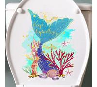 Mermaid Fish Toilet Cover Sticker Decals,Ocean Mermaid Tail Waterproof Toilet Lid Tank Seat Decals Cistern Self-Adhesive Bathroom Wall Sticker