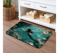 Mermaid Floral Quick Dry Bath Mat, Vintage Water Lily Design Absorbent Non Slip Shower Mat, Summer Memory Foam Washable Bath Rugs for Bathroom Toilet Restroom Decorative 16x24 Inch