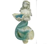 Mermaid Garden Statue Solar Powered Resin Outdoor Decor | Hand-painted teal mermaid, for whimsical design, resin craft, adds fantasy to yard, patio accent