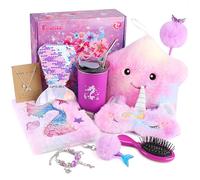 Mermaid Gifts for Girls 3 4 5 6 7 8 9 10+ Years Old with Light Up Star Pillow/Diary with Lock/Eye Mask/Water Bottle, Kids Mermaid Toy Soft Plush Toys Set for Birthday Gifts Christmas Dress up Party
