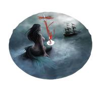 Mermaid Girl And Sailing On Sea Pirate Ship Printing Christmas Tree Skirt With 3 Red Rope Ties Xmas Trees Mat Soft Farmhouse Holiday Decoration