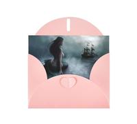 Mermaid Girl And Sailing On Sea Pirate Ship Printing Horizontal Love Buckle Pearl Paper Holiday Greeting Card With Envelopes For Friends, Family