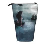 Mermaid Girl and Sailing on Sea Pirate Ship Telescopic Pencil Case Pen Holder Telescopic Pencil Pouch Bag Stationery, for School Office, Christmas2, One Size, Bag Organiser