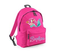 Mermaid Girl Personalised Backpack - Mermaid Bag Gift for Kids, Toddlers Birthday - Fashion Backpack for Nursery, Bookbags, Rucksack Shoulder Bag (Fuchsia Graphite Grey)