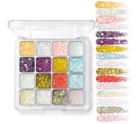 Mermaid Gleam 16 Shade Glitter Palette - Iridescent Face Body Eye Makeup Shimmer Pressed Gel Glitter Pot No Fingertip Apply Festival Party Club Rave Makeup Waterproof Long Wear Travel Case