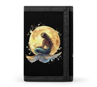 Mermaid Golden Moon Trifold Men's Wallets with 8 Card Slots & Key Hook Slim Travel Purse Money Clip
