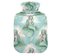 Mermaid Green Hair Hot Water Bottle with Soft Cover Feet and Bed Warmer Warm Water Heat Bottles for Menstrual Cramps Pain Relief Small
