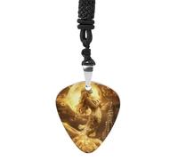 Mermaid in Gold Full Moon Trendy Guitar Pick Necklace Metal Pendant Jewelry Gift for Musicians Music Lovers