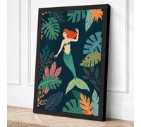 Mermaid in Paradise Tropical Canvas Wall Art Print 30x20 Inch | Black