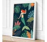 Mermaid in Paradise Tropical Canvas Wall Art Print 30x20 Inch | White
