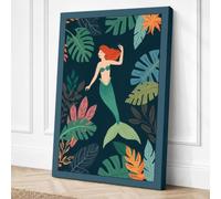 Mermaid in Paradise Tropical Canvas Wall Art Print 36x24 Inch