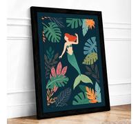Mermaid in Paradise Tropical Framed Wall Art Print A2 (59.4×42cm) Black, Wall Decor for Living Room, Bedroom, Office & Home, Ready to Hang, Art Gift