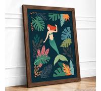 Mermaid in Paradise Tropical Framed Wall Art Print A3 (42×29.7cm) Walnut, Wall Decor for Living Room, Bedroom, Office & Home, Ready to Hang, Art Gift