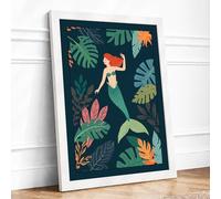 Mermaid in Paradise Tropical Framed Wall Art Print A3 (42×29.7cm) White, Wall Decor for Living Room, Bedroom, Office & Home, Ready to Hang, Art Gift