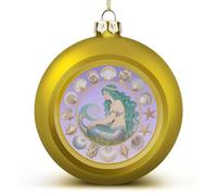 Mermaid in Shell Mandala Christmas Ornaments Balls Shatterproof Large Xmas Tree Decorations Balls Golden Decorative Hanging Ball for Farmhouse Home Fireplace Decor Holiday Party Favors