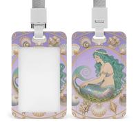 Mermaid in Shell Mandala ID Badge Holder - Retractable Badge Reel, Vertical Card Name Tag Holder with Breakaway Lanyard, ID Cards Holders Case for Nurse Security Staff Women Men