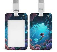 Mermaid in The Ocean Badge Holder with Lanyards Retractable Vertical Plastic Id Badge Holder Name Key Card Holders Case for Teacher Nurse Doctor Office Gift for Coworkers