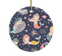 Mermaid In The Ocean Print Personalized Christmas Decorations,Round Ceramic Decorations,Home Decoration Pendants