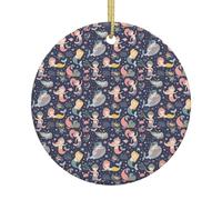 Mermaid in the Ocean Print Xmas Ceramic Ornaments Christmas Tree Round Shaped Hanging for Home Office Decor