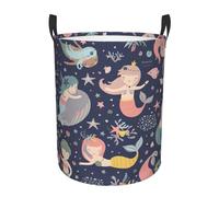 Mermaid In The Ocean Printing Comfy Circular Standable Laundry Hamper With Handles,Perfect For Bedroom,Storage,Home Decor