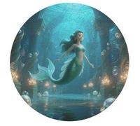 Mermaid in Underwater Palace Personalized Jigsaw Puzzles, 195Pcs Custom Wooden Jigsaw Puzzle Round Puzzle Gift Adult