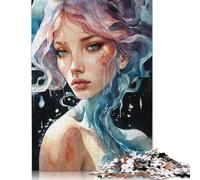 Mermaid In Watercolor Jigsaw Puzzle, Wooden Puzzles 500 Piece Jigsaw Intellectual Toys, Challenging Adult And Teen Casual Jigsaw Puzzle 500pcs (52x38cm)
