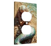 Mermaid Inspired Light Switch Cover Plates/Outlet Covers, Oceanic Green and Blue Sea Theme for Nautical Decor, Thermoplastic Wall Plates, Standard Size Single Duplex Outlet