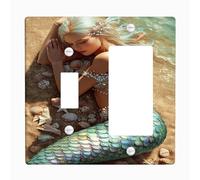 Mermaid Inspired Light Switch Cover Plates/Outlet Covers, Oceanic Green and Blue Sea Theme for Nautical Decor, Thermoplastic Wall Plates, Standard Size Toggle Rocker