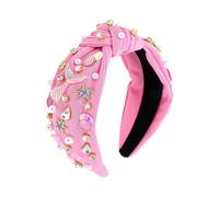 Mermaid Knotted Headbands Pearl Starfish Hairband Wide Top Knot Hair Bands Rhinestone Twisted Headbands Under The Sea Hairbands Summer Beach Headband Pink