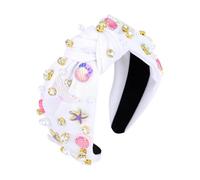 Mermaid Knotted Headbands Pearl Starfish Hairband Wide Top Knot Hair Bands Rhinestone Twisted Headbands Under The Sea Hairbands Summer Beach Headband White