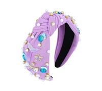 Mermaid Knotted Headbands Pearl Starfish Hairband Wide Top Knot Hair Bands Rhinestone Twisted Headbands Under The Sea Hairbands Summer Beach Headband Purple