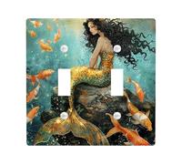 Mermaid Light Switch Cover Plate/Outlet Covers,Aqua Decor for Underwater Themes,Plastic Wall Plates,Standard Size Double Toggle