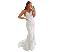 Mermaid Long Party Dresses for Teens Spaghetti Strap Tulle Prom Gowns Backless Lace Applique Formal Evening Dress Ivory