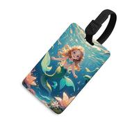 Mermaid Luggage Tag for Suitcases TSA Approved with Name Id Card Suitcase Tags Identifiers Black Strap Clear Window Personalized Baggage Tag for Cruise Airport Travel Essentials