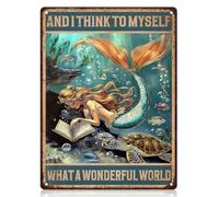 Mermaid Metal Signs, Vintage Bathroom Wall Art with Inspirational Quote