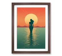 Mermaid Minimalism Framed Wall Art Print A2 Walnut
