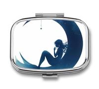 Mermaid Moon Pill Case Box with 2 Compartment Medicine Vitamin Organizer for Purse Pocket 5.5x4cm