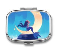 Mermaid Moon Sea Pill Case Box with 2 Compartment Medicine Vitamin Organizer for Purse Pocket 5.5x4cm