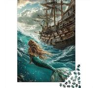 Mermaid Near Ship 1000 Pc Extra-thick Cardboard Premium Jigsaw Puzzle Teen Fans 12-18 Hard Difficult Challenge Fun Present 70x50cm/1000pcs