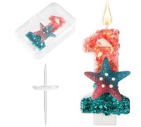 Mermaid Number Candle, Starfish Birthday First Candle Mermaid 1st Cake Topper Decoration for Girls Kids Birthday Baby Shower Weddings Party Decor Supplies (Number 1)