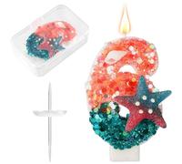 Mermaid Number Candle, Starfish Birthday Sixth Candle Mermaid 6th Cake Topper Decoration for Girls Kids Birthday Baby Shower Weddings Party Decor Supplies (Number 6)