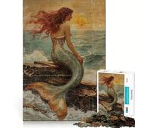 Mermaid on Rocks by The Sea Jigsaw Puzzle 1000 Piece for Adults Focus Boost Real Thick Family Play Night Play (50x75cm)