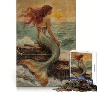 Mermaid on Rocks by The Sea Jigsaw Puzzles for Adults 1000 Piece Brain Agility Restful Game Happy Challenge Night Game (38x52cm)